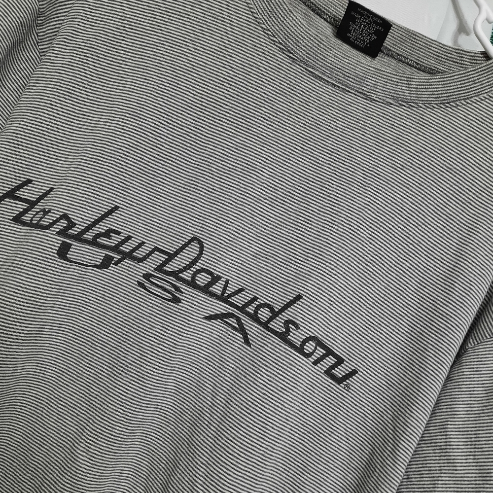 ~{Harley-Davidson}~ Vintage style striped Harley shirt.
